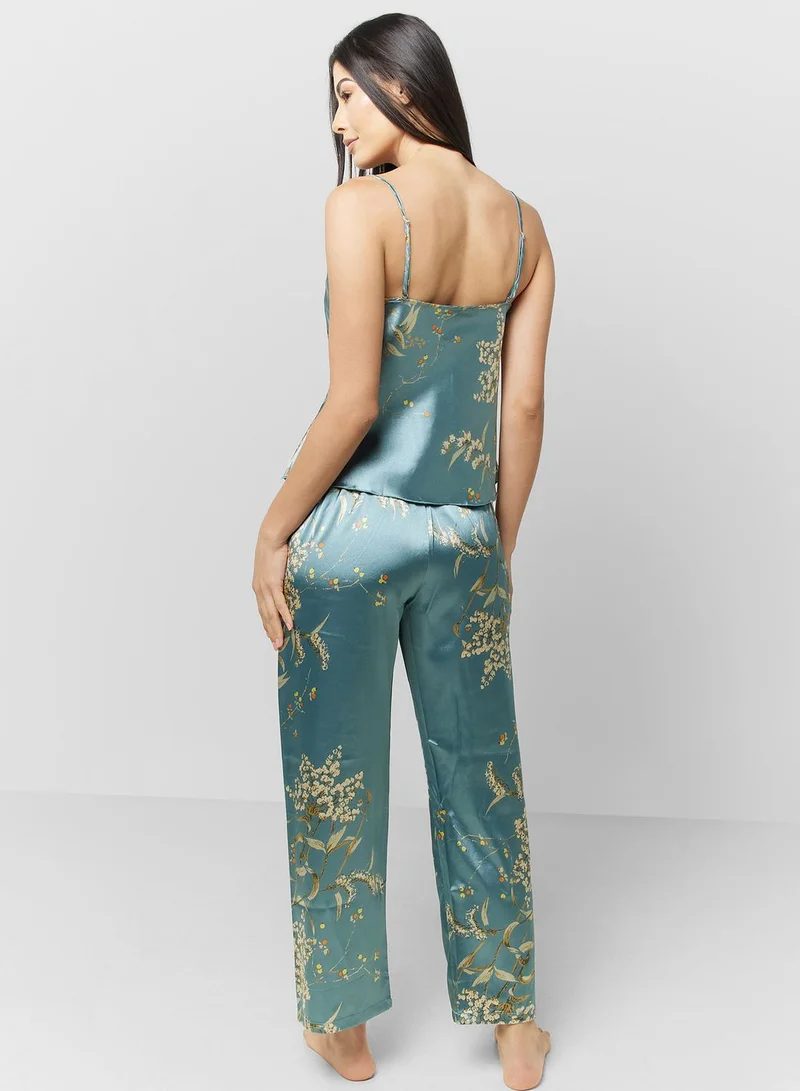 جينجر Floral Satin Cami Top & Pyjama Set