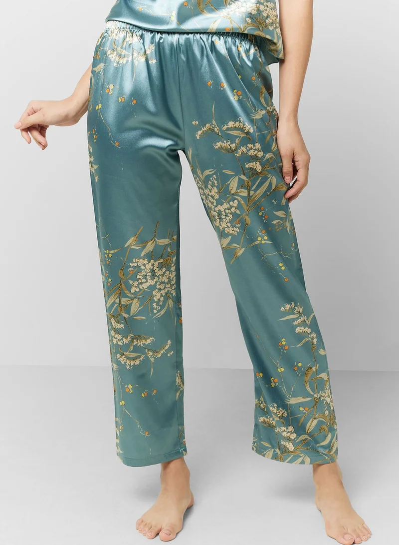 جينجر Floral Satin Cami Top & Pyjama Set