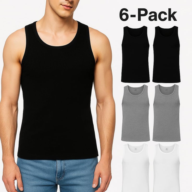 Athllete Menâ€™s Athletic Fit Tank Tops 6 Pack - 100% Cotton Breathable Sleeveless Undershirts - Image 2