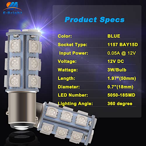 YM EBright Everbright Blue 1157 Led Bulb, 1016 1034 7528 BAY15D Base 18 SMD 5050 LED Replacement Bulb For RV SUV MPV Car Brake Light Backup Lamps DC 12V (Pack of 4) - Image 4