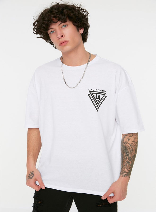 trendyol White Oversize/Wide Cut Short Sleeve City Printed 100% Cotton T-Shirt - Image 1
