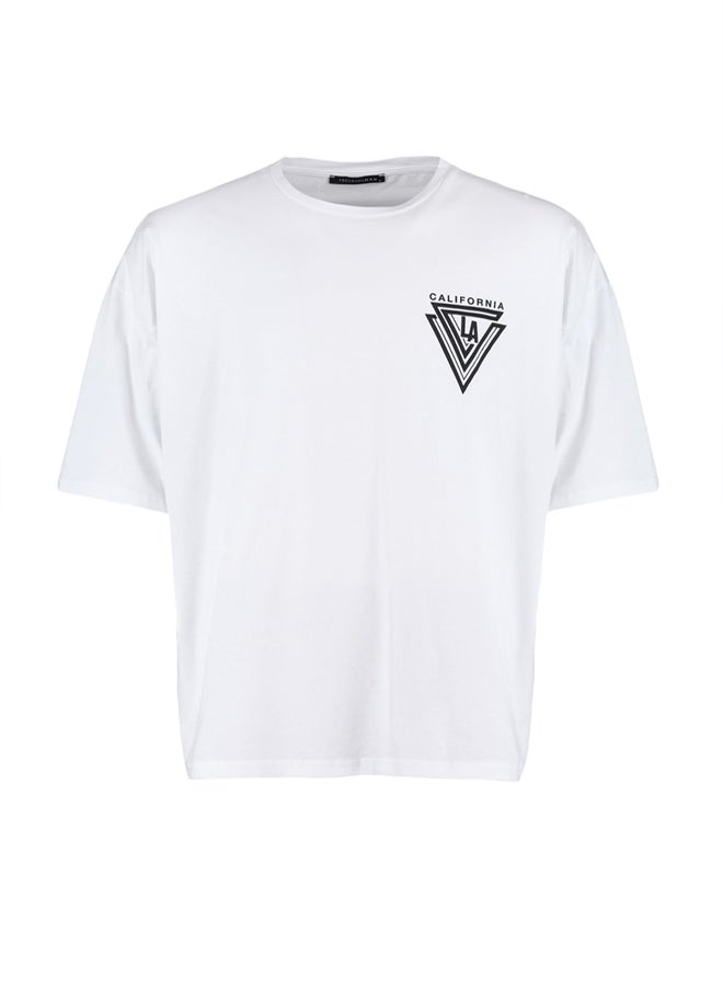 trendyol White Oversize/Wide Cut Short Sleeve City Printed 100% Cotton T-Shirt - Image 5