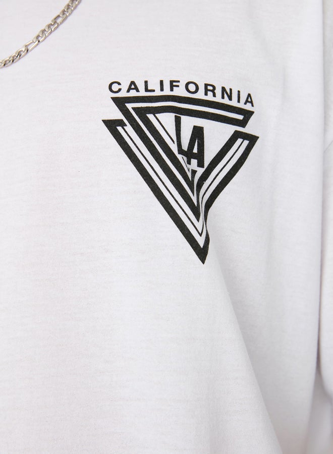 trendyol White Oversize/Wide Cut Short Sleeve City Printed 100% Cotton T-Shirt - Image 4