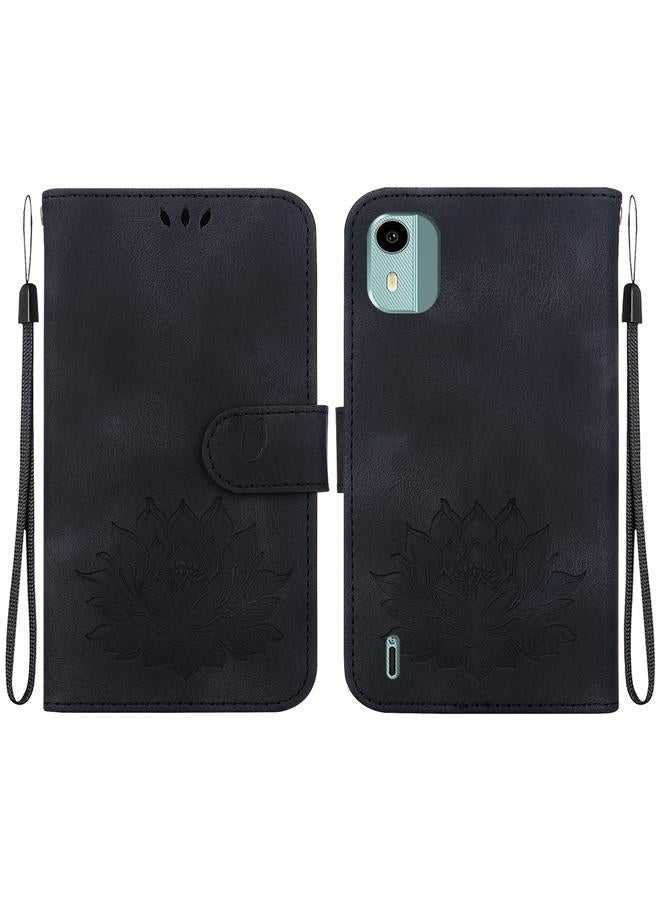 اس-توب جراب لهاتف Nokia C12 مصنوع من الجلد المنقوش بنقشة لوتس - Image 1