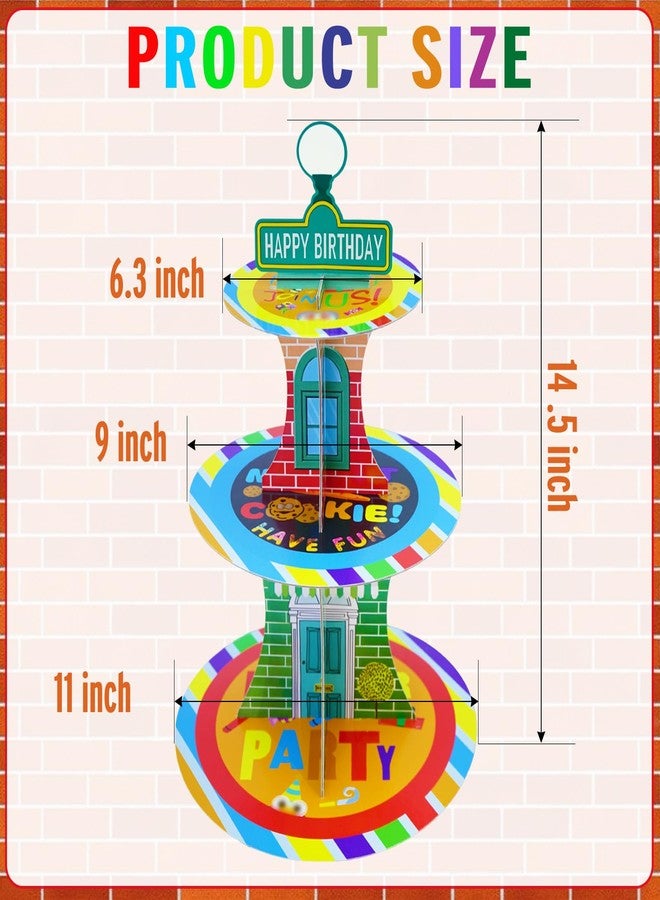 XCX Cartoon Birthday Cupcake Stand, 3 Tier Paper Red Brick Wall Themed Cupcake Rack Birthday Party Decorations for Baby Shower Boys Girls Party Supplies, Colorful Cupcake Tower Dessert Stand - Image 2