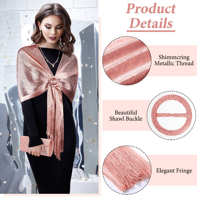 Tiamon 5 Pcs Rhinestone Jewelry Sets Shawls and Wraps Formal Clutch Purses for Women Evening Party Prom Bridal Weddings(Rose Gold, Glitter) - Image 5