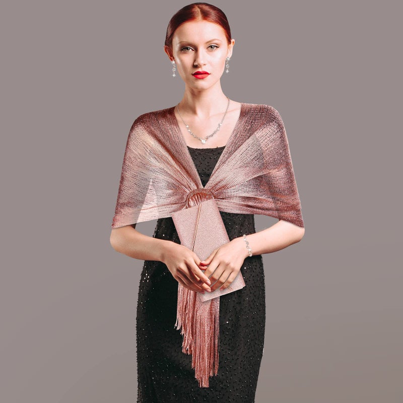 Tiamon 5 Pcs Rhinestone Jewelry Sets Shawls and Wraps Formal Clutch Purses for Women Evening Party Prom Bridal Weddings(Rose Gold, Glitter) - Image 2