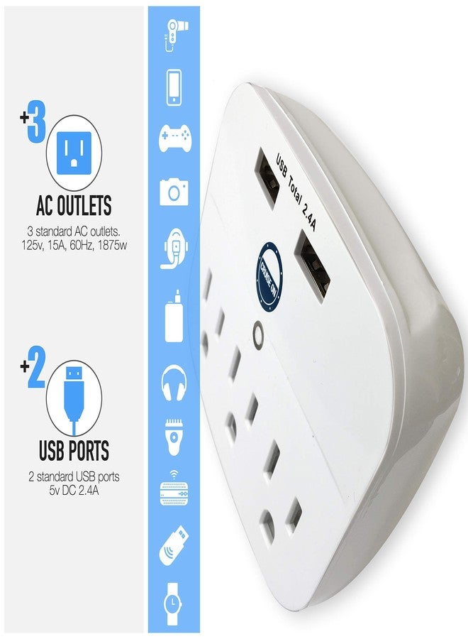 كروز أون شريط طاقة معتمد للرحلات البحرية - واقي من زيادة التيار للسفن السياحية مزود بمنفذي USB - أساسيات سفن الرحلات البحرية 2025 لسفن كارنيفال، برينسيس، نورويجيان، هولندا أمريكا، إم إس سي، وخطوط الرحلات البحرية الرئيسية (أبيض) - Image 3