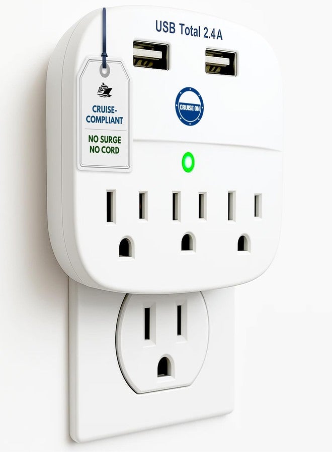 كروز أون شريط طاقة معتمد للرحلات البحرية - واقي من زيادة التيار للسفن السياحية مزود بمنفذي USB - أساسيات سفن الرحلات البحرية 2025 لسفن كارنيفال، برينسيس، نورويجيان، هولندا أمريكا، إم إس سي، وخطوط الرحلات البحرية الرئيسية (أبيض) - Image 1