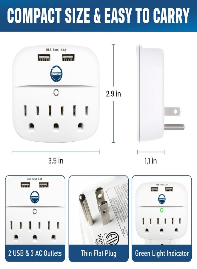 كروز أون شريط طاقة معتمد للرحلات البحرية - واقي من زيادة التيار للسفن السياحية مزود بمنفذي USB - أساسيات سفن الرحلات البحرية 2025 لسفن كارنيفال، برينسيس، نورويجيان، هولندا أمريكا، إم إس سي، وخطوط الرحلات البحرية الرئيسية (أبيض) - Image 4