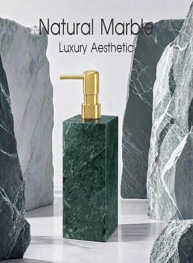 AUSAULAC Real Natural Marble Soap Dispenser with Stainless Steel Pump Decorative Liquid Hand Soap Bottle for Kitchen Bathroom, Compatible with Lotion, Dish Soap Shower Gel (Green 1 Set) - Image 2
