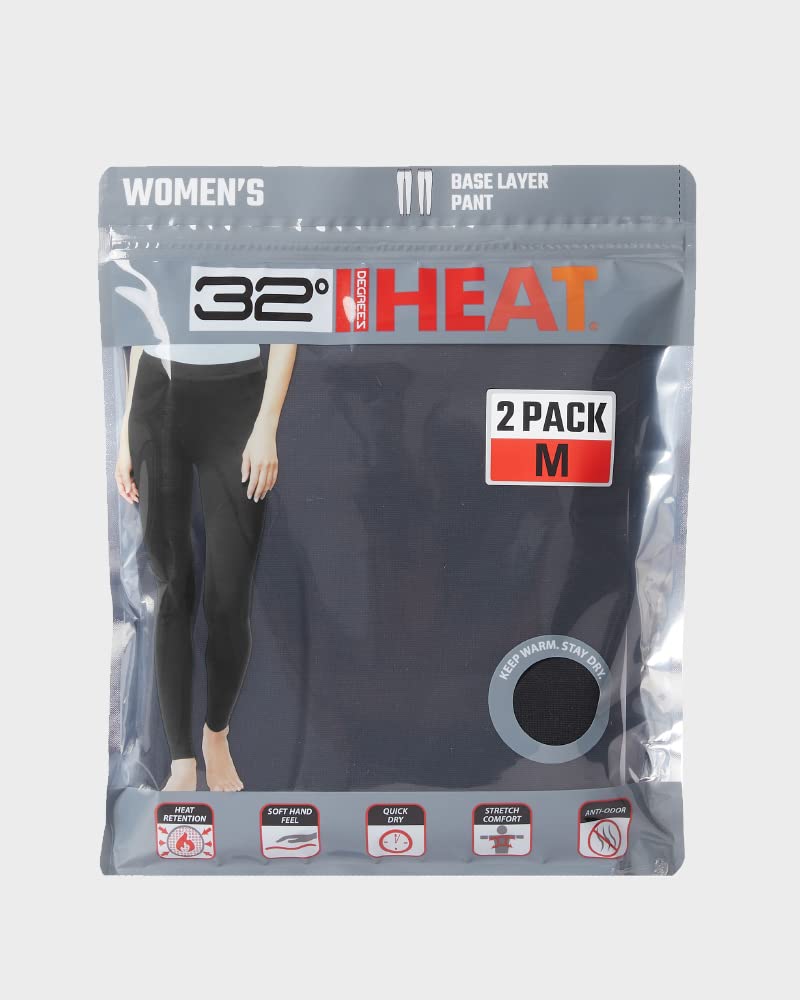 32 Degrees Women's 2 Pack Performance Ultra Light Thermal Baselayer Legging Pant, Black/Black, Medium - Image 2