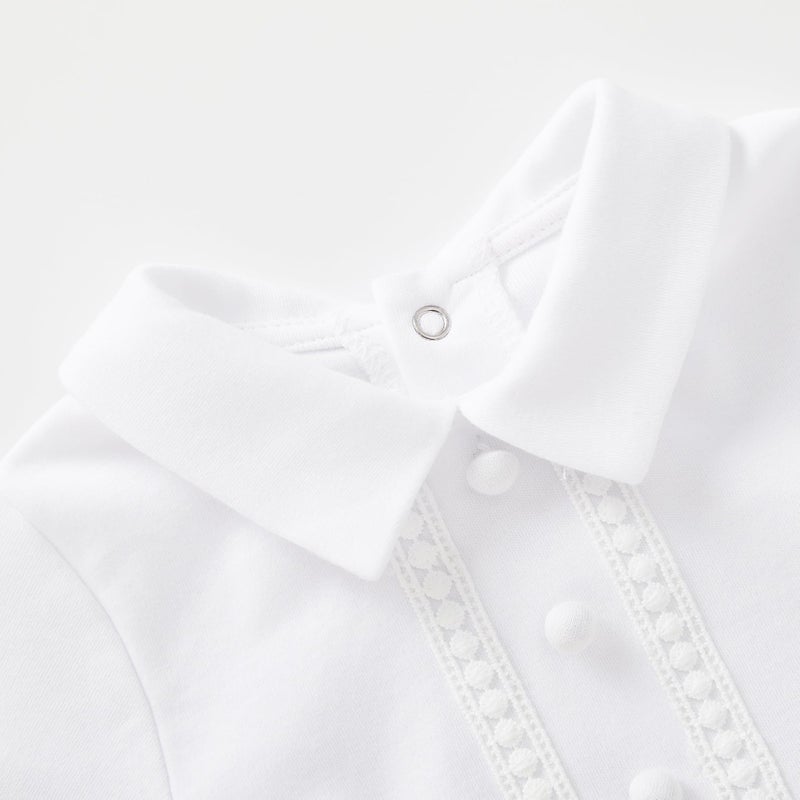 pureborn Baby Boys Baptism Romper Long Sleeve Jumpsuit Spring Fall Organic Cotton Christening Outfits White 3-6 Months - Image 4
