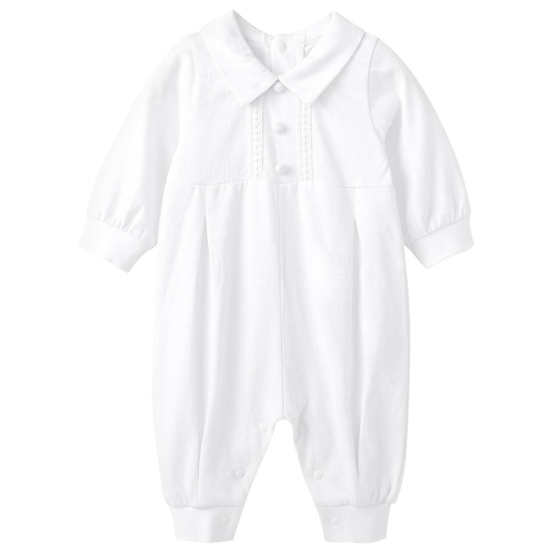 pureborn Baby Boys Baptism Romper Long Sleeve Jumpsuit Spring Fall Organic Cotton Christening Outfits White 3-6 Months - Image 1