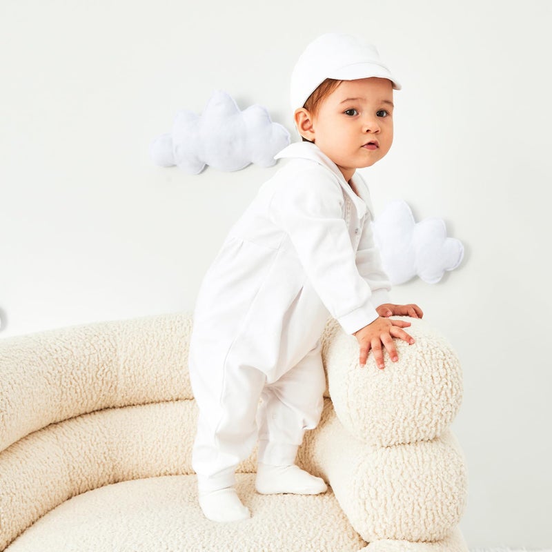 pureborn Baby Boys Baptism Romper Long Sleeve Jumpsuit Spring Fall Organic Cotton Christening Outfits White 3-6 Months - Image 3
