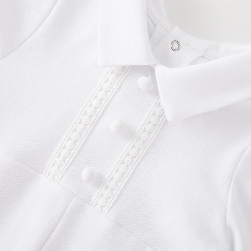 pureborn Baby Boys Baptism Romper Long Sleeve Jumpsuit Spring Fall Organic Cotton Christening Outfits White 3-6 Months - Image 5