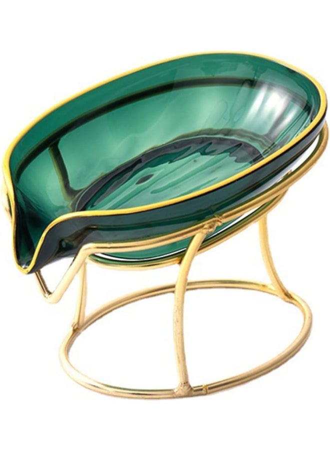 IBAMA - IBAMA Creative Soap Dish Soap Holder Self Draining Jewelry Holder Sponge Tray Soap Dishes with Gold Frame for Shower, Bathroom, Home Decor, Shower Kitchen Accessories Leaf Shape - Image 1