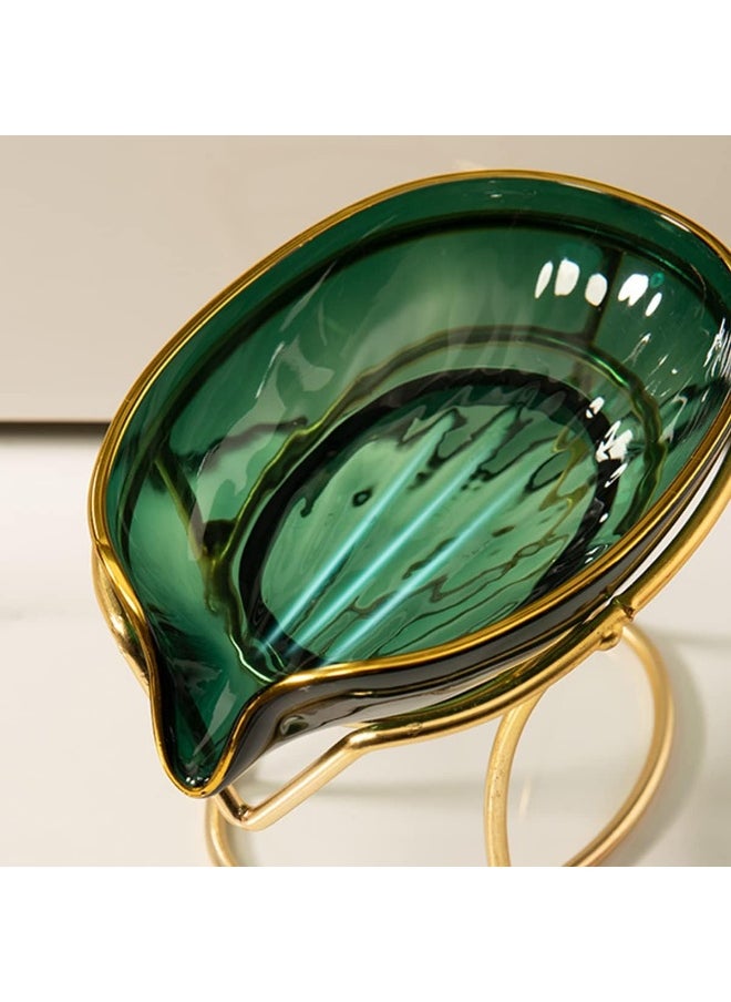 IBAMA - IBAMA Creative Soap Dish Soap Holder Self Draining Jewelry Holder Sponge Tray Soap Dishes with Gold Frame for Shower, Bathroom, Home Decor, Shower Kitchen Accessories Leaf Shape - Image 1