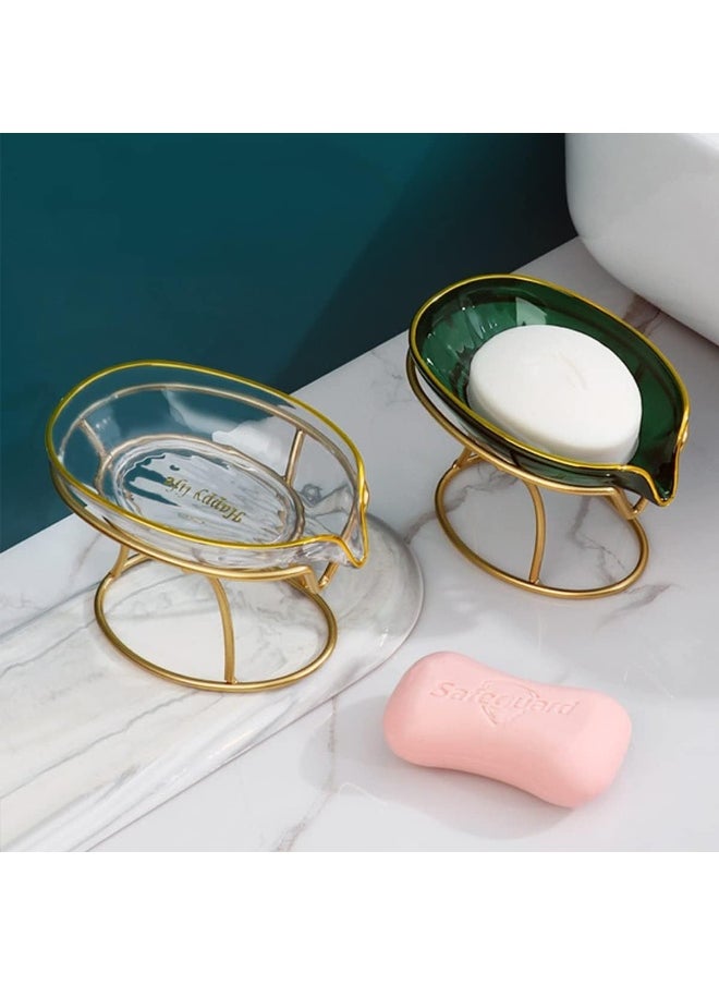 IBAMA - IBAMA Creative Soap Dish Soap Holder Self Draining Jewelry Holder Sponge Tray Soap Dishes with Gold Frame for Shower, Bathroom, Home Decor, Shower Kitchen Accessories Leaf Shape - Image 1