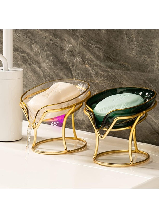IBAMA - IBAMA Creative Soap Dish Soap Holder Self Draining Jewelry Holder Sponge Tray Soap Dishes with Gold Frame for Shower, Bathroom, Home Decor, Shower Kitchen Accessories Leaf Shape - Image 1