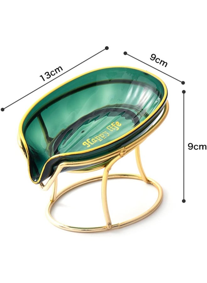 IBAMA - IBAMA Creative Soap Dish Soap Holder Self Draining Jewelry Holder Sponge Tray Soap Dishes with Gold Frame for Shower, Bathroom, Home Decor, Shower Kitchen Accessories Leaf Shape - Image 1