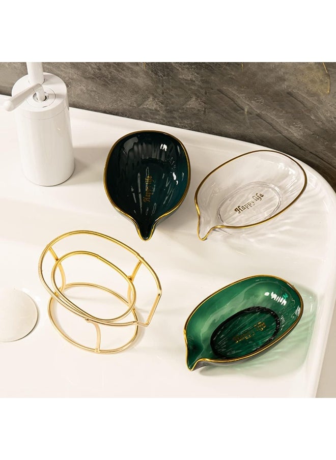 IBAMA - IBAMA Creative Soap Dish Soap Holder Self Draining Jewelry Holder Sponge Tray Soap Dishes with Gold Frame for Shower, Bathroom, Home Decor, Shower Kitchen Accessories Leaf Shape - Image 1