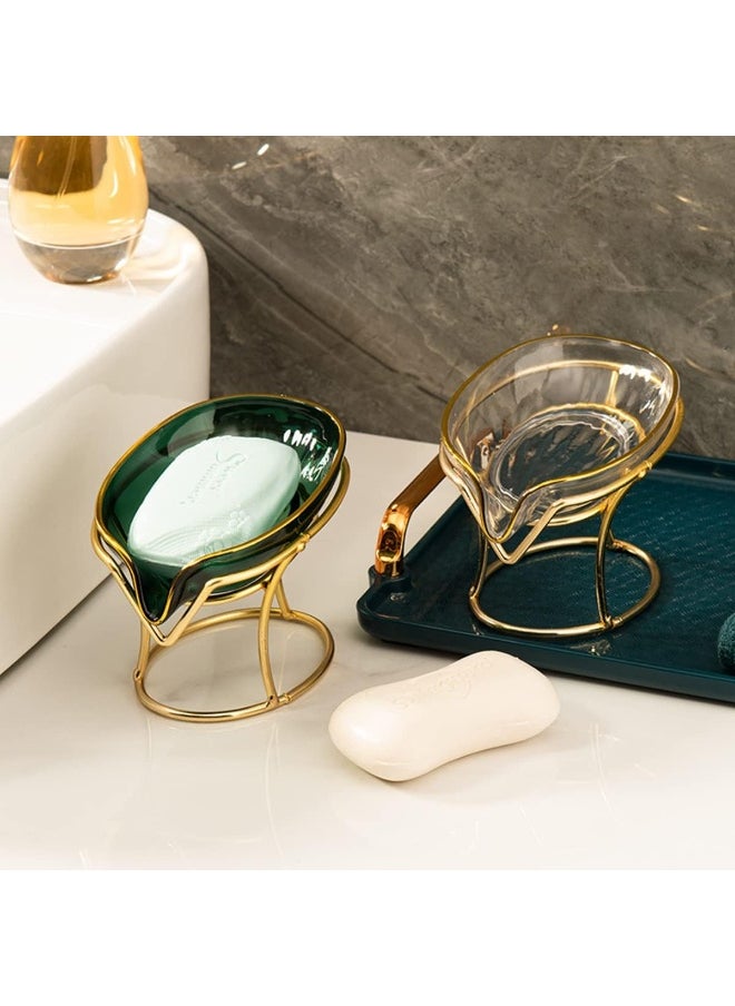 IBAMA - IBAMA Creative Soap Dish Soap Holder Self Draining Jewelry Holder Sponge Tray Soap Dishes with Gold Frame for Shower, Bathroom, Home Decor, Shower Kitchen Accessories Leaf Shape - Image 1