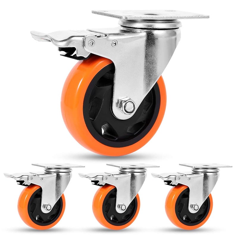 RONTENO Carbon 4 Inch Casters Wheels Swivel Roller Industrial for Trolley 4PcOrange - Image 1