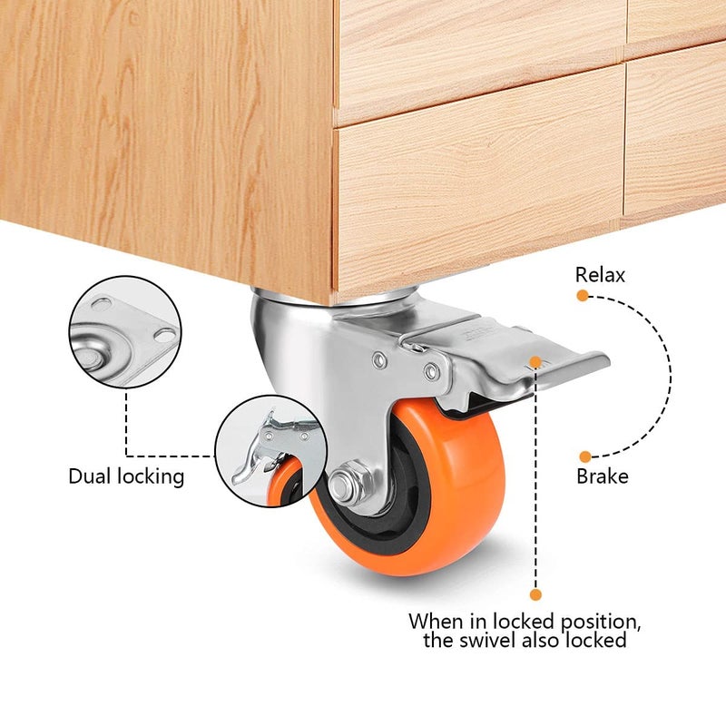 RONTENO Carbon 4 Inch Casters Wheels Swivel Roller Industrial for Trolley 4PcOrange - Image 4