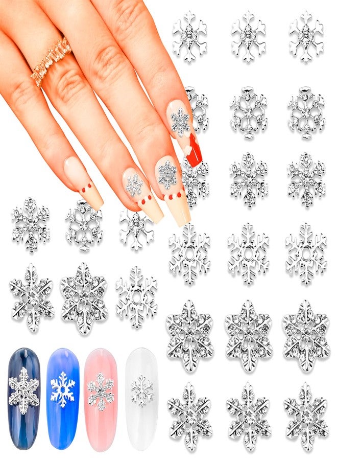 DANNEASY 36pcs 3D Silver Snowflake Nail Charms Alloy Hollow Nail Snowflake Nail Jewels Charms for Nails Flat-Back Nail Rhinestone Diamond Nail Studs Nail Decoration for Nail Art - Image 1