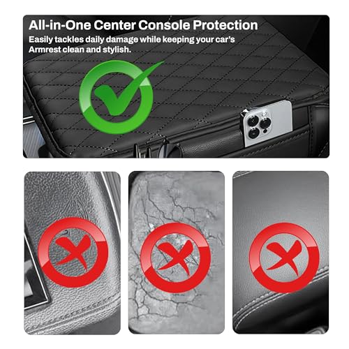 The AutoStory Car Center Console Armrest Cover | Cover Cushion with 2 Storage Bags | Universal Fit for SUV, Car | Armrest With 2 Mobile Pockets | Ergonomic, Comfortable & Easy to Install (Black) - Image 3