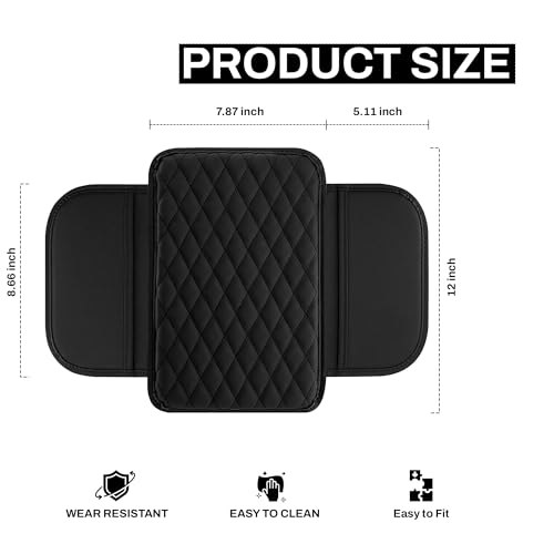 The AutoStory Car Center Console Armrest Cover | Cover Cushion with 2 Storage Bags | Universal Fit for SUV, Car | Armrest With 2 Mobile Pockets | Ergonomic, Comfortable & Easy to Install (Black) - Image 2