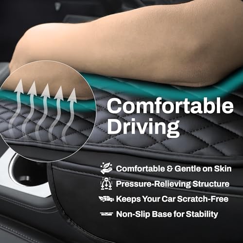 The AutoStory Car Center Console Armrest Cover | Cover Cushion with 2 Storage Bags | Universal Fit for SUV, Car | Armrest With 2 Mobile Pockets | Ergonomic, Comfortable & Easy to Install (Black) - Image 4