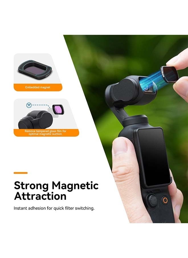 TELESIN - TELESIN Magnetic Lens Fitler Kit for DJI Pocket 3 Accessories, 4-Pack CPL ND16 ND64 ND256 Neutral Density Polarizing HD Ultra Thin Corning Glass Lens Protector Bundle Kit for Osmo Pocket 3 Combo - Image 1