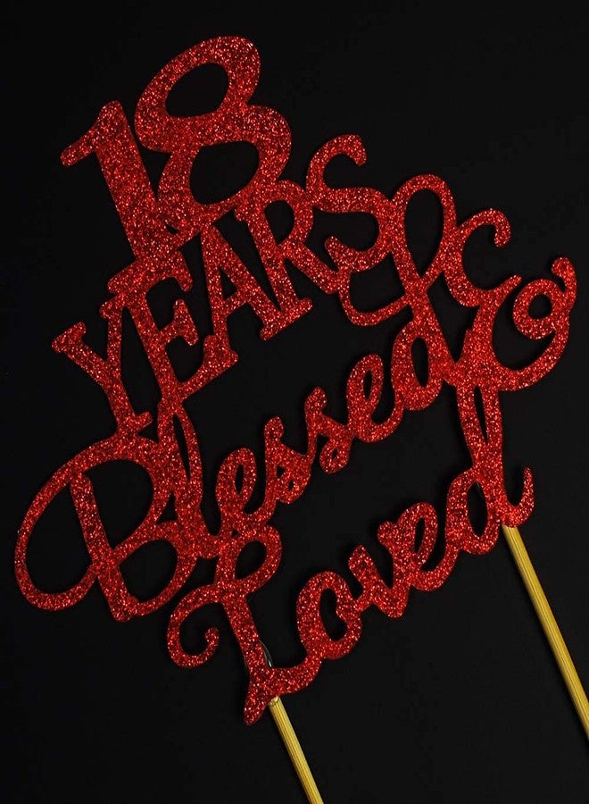 Festiko®18 Years Blessed & Loved Cake Topper, Glitter 18th Anniversary Wedding Birthday Party Decorations Supplies (Red) - Image 4