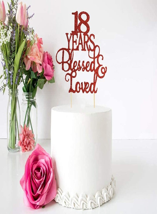 Festiko®18 Years Blessed & Loved Cake Topper, Glitter 18th Anniversary Wedding Birthday Party Decorations Supplies (Red) - Image 3