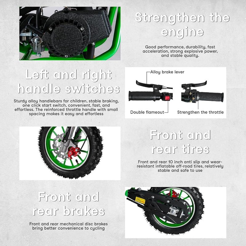 YOXIER 50cc Kids Dirt Bike,2-Stroke Gas Dirt Bike, Dirt Bike for Kids 8-14,Gas Power Pocket Rocket Bike,Gas Motorcycle with Front Rear Disc Brakes, Off Road Mini Motorcycle Max Load 330Lbs - Image 5