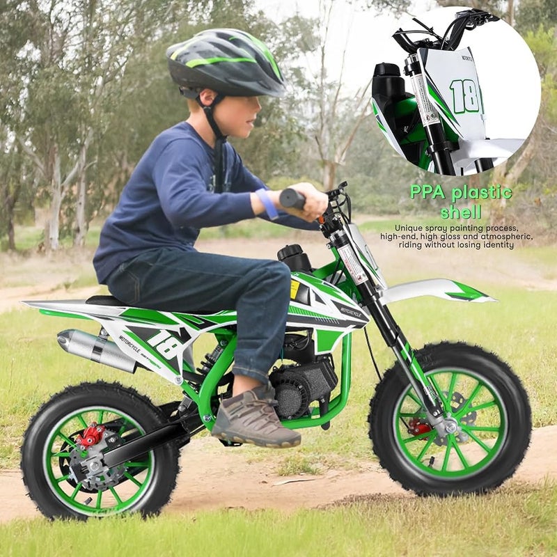 YOXIER 50cc Kids Dirt Bike,2-Stroke Gas Dirt Bike, Dirt Bike for Kids 8-14,Gas Power Pocket Rocket Bike,Gas Motorcycle with Front Rear Disc Brakes, Off Road Mini Motorcycle Max Load 330Lbs - Image 2