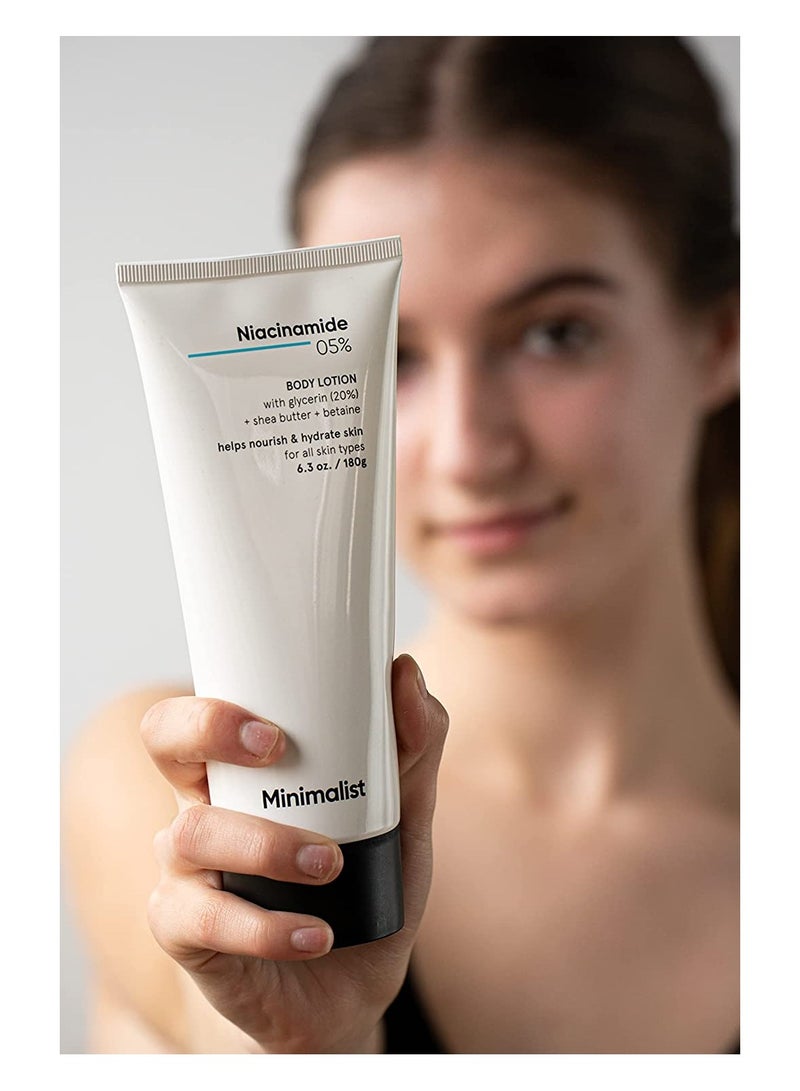 MINIMALIST Niacinamide 5% Body Lotion Repairs Skin Barrier  Nourishes With Shea Butter 180gm - Image 2