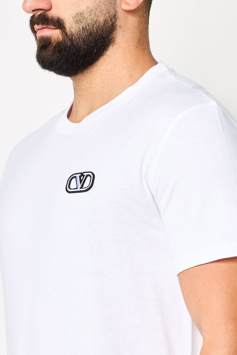 VALENTINO Men Crew Neck Short Sleeve Embroidered Logo T-Shirt, White - Image 3