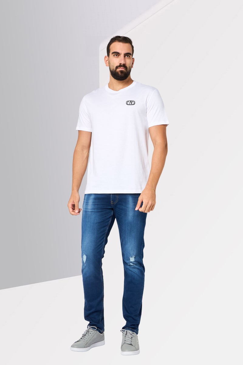 VALENTINO Men Crew Neck Short Sleeve Embroidered Logo T-Shirt, White - Image 2