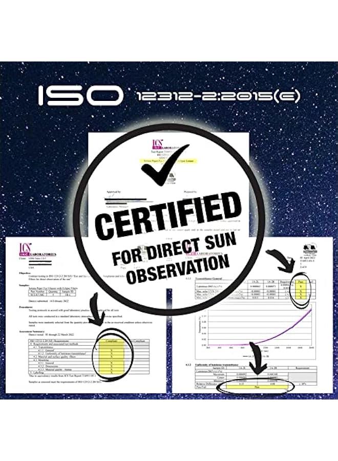 عربست نظارات الكسوف الشمسي AAS الموافقة 2024 - مصنوعة في الولايات المتحدة شهادة CE و ISO معتمدة الظلال الآمنة للرؤية المباشرة للشمس (حزمة 5)  - Image 5