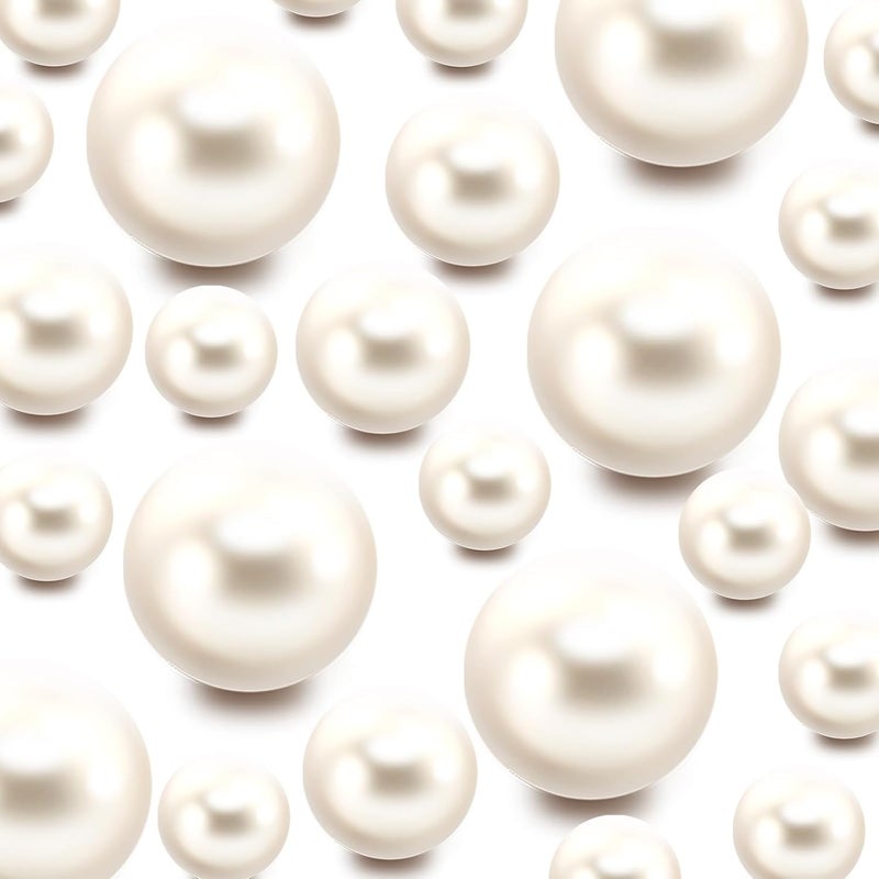 Zsynka 60 Pieces Floating NO Hole Pearls and 500 Pieces Transparent Water Gels,Pearl Beads Gold Floating Beads for Vases Floating Candles Home Weddings Table Centerpieces Party Decor (Cream White) - Image 1