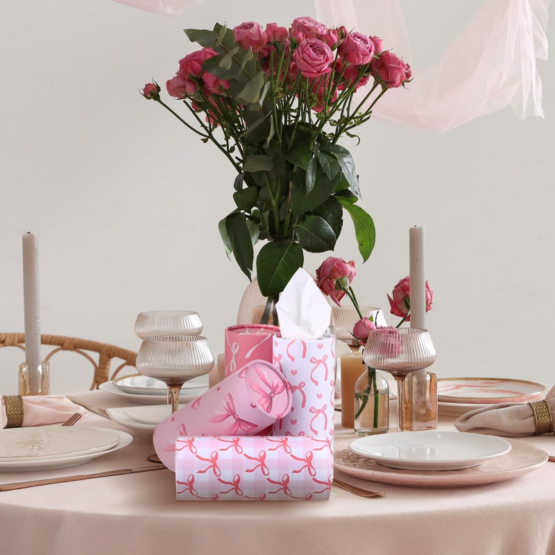 Yoande 4 Pack Car Tissue Holder with Facial Tissues Travel Tissue Tubes Box Round Cylinder Container for Car Cup Holder Home Bathroom Office Wedding Gifts Decor(Pink Bow) - Image 5