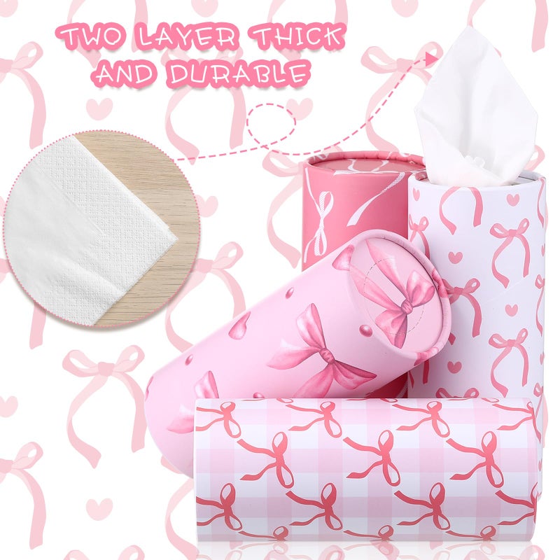 Yoande 4 Pack Car Tissue Holder with Facial Tissues Travel Tissue Tubes Box Round Cylinder Container for Car Cup Holder Home Bathroom Office Wedding Gifts Decor(Pink Bow) - Image 3