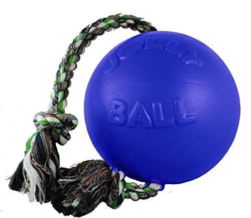 Jolly Pets RompnRoll Rope and Ball Dog Toy 6 InchesMedium Blue - Image 1