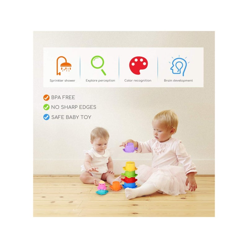 Zikra 8PCS Baby Bathtub Stacking Cup Toy Set, Squirting Bath Toys Summer Beach Fun Water Play Stacking Cups Squirting & Stacking Cups Fun Water Play Toys for Toddlers & Infants - Fun & Educational - Image 2
