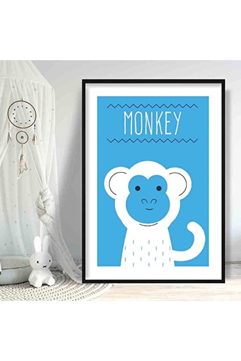 Artze Wall Art Monkey Scandinavian Geometric Nursery Poster, A4 Size, Bright Blue - Image 3