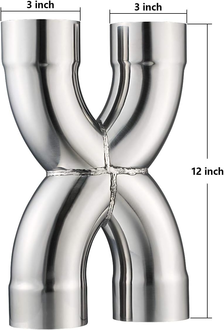 LCGP Universal 3" In/Out Crossover X Pipe 12" Length Stainless Steel Exhaust Pipe - Image 2