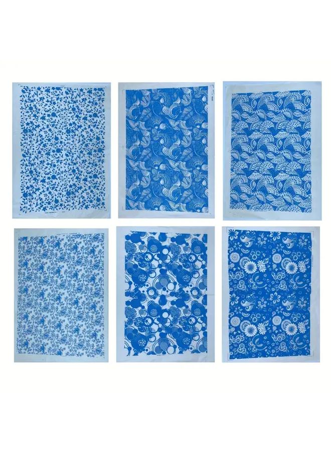 6 قطع من ورق نقل السيراميك الأزرق والأبيض تحت الطلاء الزجاجي مقاس 12.20 × 17.32 بوصة - ملصقات زهرية - Image 5